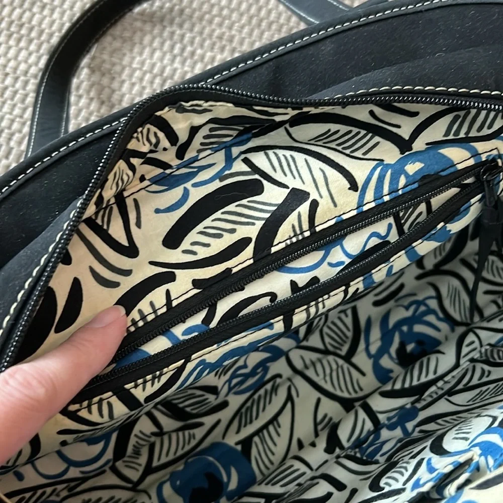 Vera Bradley Black Domed Satchel with blue stitching